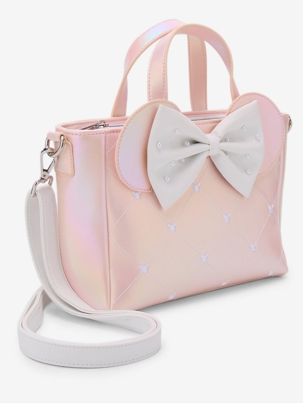 Loungefly Disney Minnie Mouse Pink Pearlescent Finish Mini Satchel Bag - Picture 11 of 12